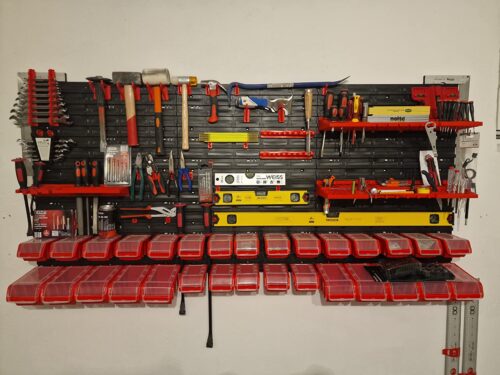 Click to view full screen Stěna na nářadí 1728×780 mm – 50 boxů s držáky photo review