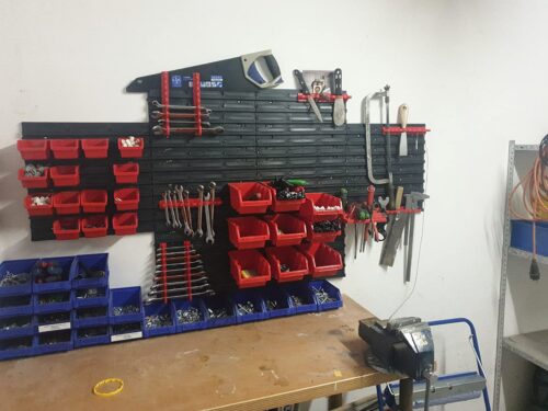 Click to view full screen Stěna na nářadí 1728×780 mm – 50 boxů s držáky photo review